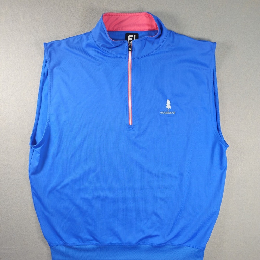 FootJoy Woodmoor Men's Large Golf Vest Blue Pink 1/4 Zip Stretch Sleeveless FJ